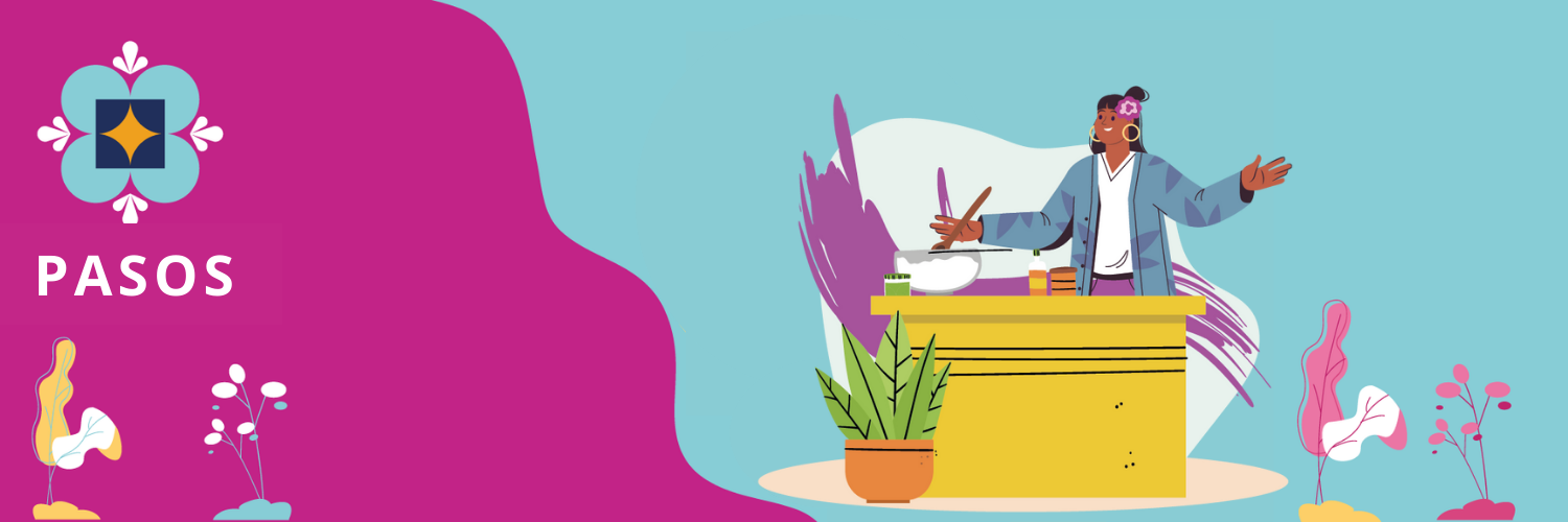 illustration of food entrepreneur and pasos logo