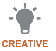 icon of light bulb with text reading "Creative"